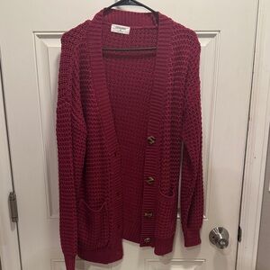 Zenana Outfitters Burgundy Button-Front Knit Cardigan